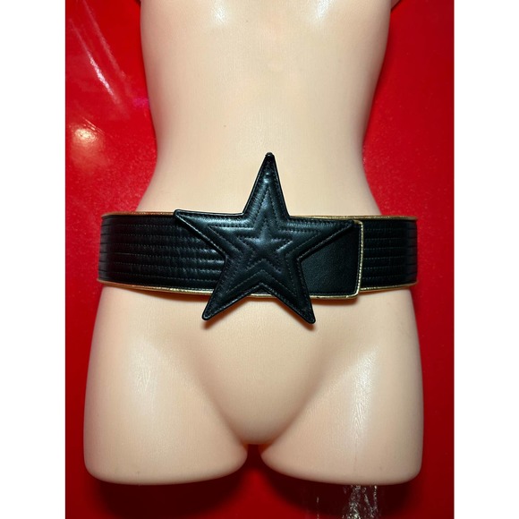Black Leather Saint Laurent STAR BELT gold